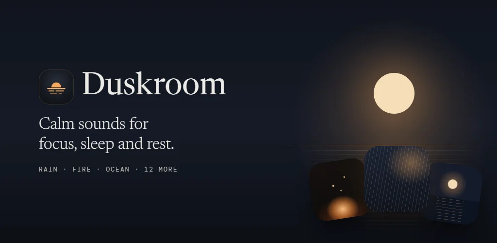 Duskroom feature graphic: Fall asleep to rain on the window