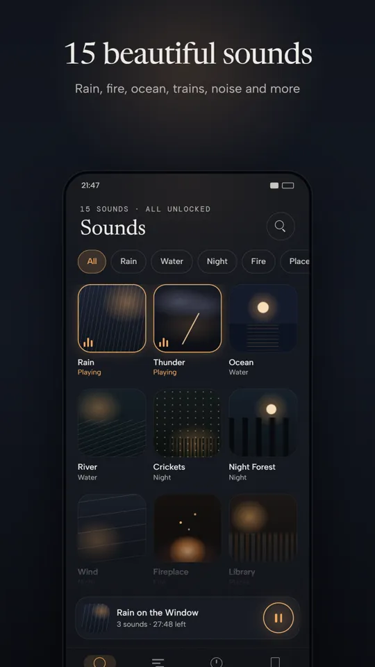 Sound library showing 15 sounds